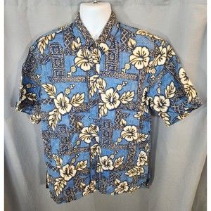 Vintage Rai Nani Mens Hawaiian Aloha Shirt Sz XL Blue Made in Hawaii‎ Floral
